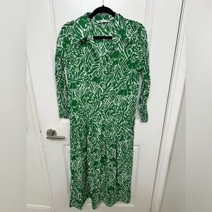 Zara Green and White Floral-Print Long Sleeve Dress